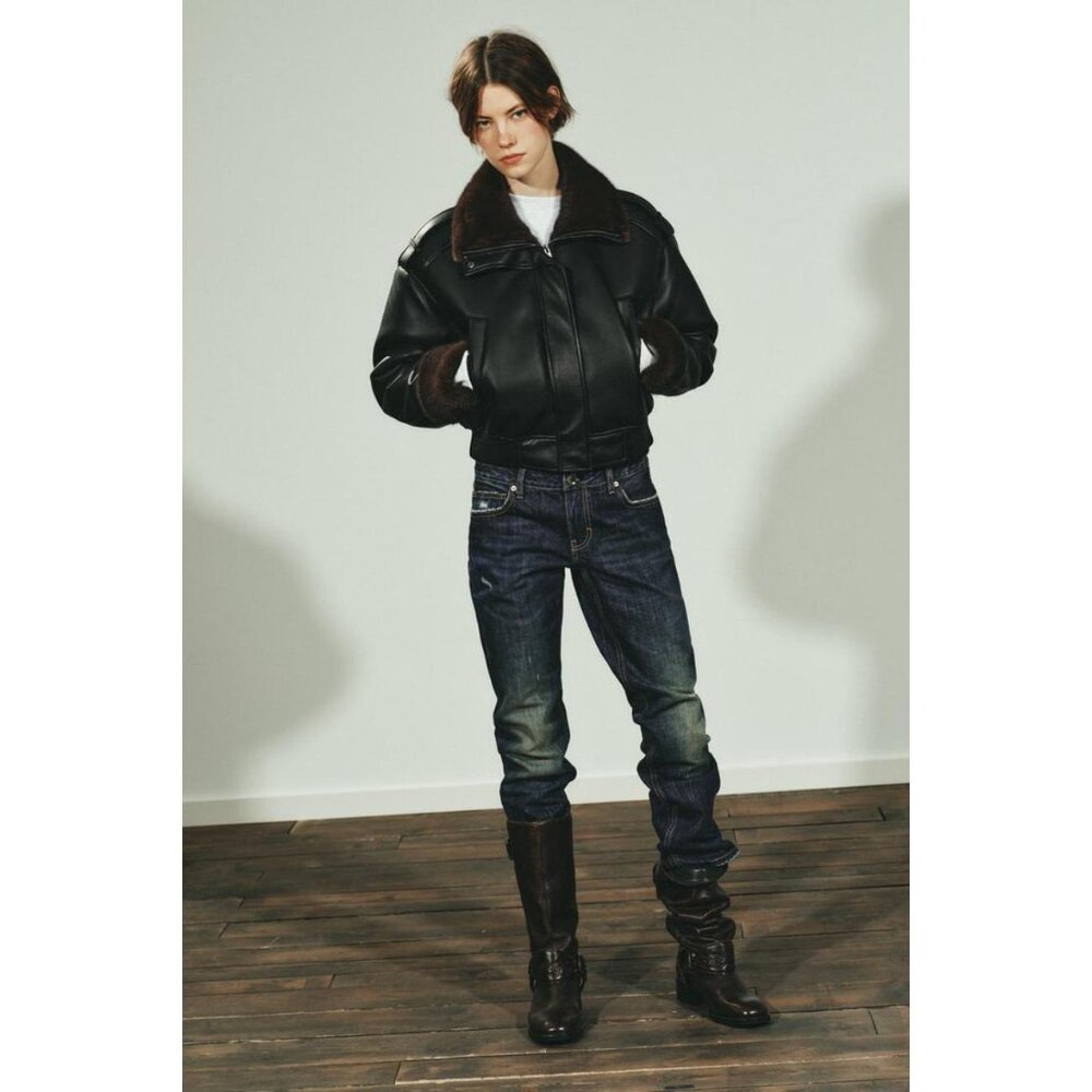 ZARA DOUBLE-FACED FAUX LEATHER BOMBER JACKET